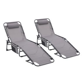 Folding Textilene Waterproof Patio Chaise Lounge Chair,Outdoor Adjustable and Reclining Tanning Chair with Pillow and Side Pocket for Lawn,Beach,Pool