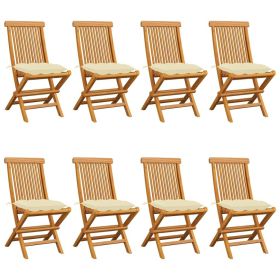 Patio Chairs with Cream White Cushions 8 pcs Solid Teak Wood