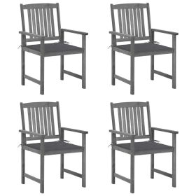 Patio Chairs with Cushions 4 pcs Gray Solid Acacia Wood
