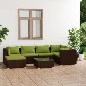 7 Piece Patio Lounge Set with Cushions Poly Rattan Brown