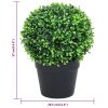 Artificial Boxwood Plants 2 pcs with Pots Ball Shaped Green 14.6"