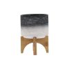 CERAMIC 5" PLANTER ON WOODEN STAND, GRAY