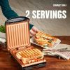 Electric Indoor Grill and Panini Press, Black with Copper Plates, Serves 2, Classic Plate