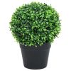 Artificial Boxwood Plants 2 pcs with Pots Ball Shaped Green 14.6"