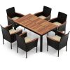 7 Pieces Rattan Patio Dining Set with Stackable Chairs and Umbrella Hole