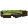 7 Piece Patio Lounge Set with Cushions Poly Rattan Brown