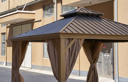 12*12FT patic gazebo,alu gazebo with steel canopy,Outdoor Permanent Hardtop Gazebo Canopy for Patio, Garden, Backyard (Color: as Pic)