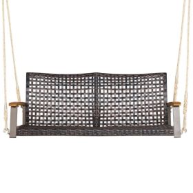 2-Person Rattan Hanging Porch Swing Chair (Color: Black)