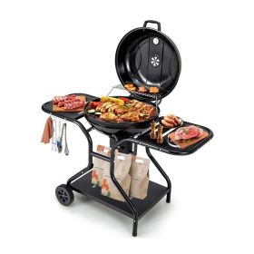 Outdoor BBQ Charcoal Grill with Bottom Storage Shelf (Color: Black)