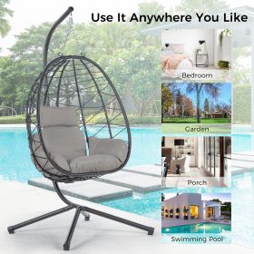 Outdoor Swing Chair Patio Wicker Hanging Egg Chair Hanging Basket Chair Hammock Chair with Stand for Bedroom Living Room Balcony (Colour: Light Gray)