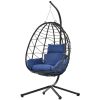 Outdoor Swing Chair Patio Wicker Hanging Egg Chair Hanging Basket Chair Hammock Chair with Stand for Bedroom Living Room Balcony