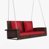 2-Person Wicker Hanging Porch Swing with Chains, Cushion, Pillow, Rattan Swing Bench for Garden, Backyard, Pond.