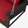 2-Person Wicker Hanging Porch Swing with Chains, Cushion, Pillow, Rattan Swing Bench for Garden, Backyard, Pond.