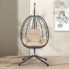 Outdoor Swing Chair Patio Wicker Hanging Egg Chair Hanging Basket Chair Hammock Chair with Stand for Bedroom Living Room Balcony