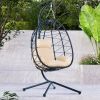 Outdoor Swing Chair Patio Wicker Hanging Egg Chair Hanging Basket Chair Hammock Chair with Stand for Bedroom Living Room Balcony