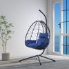 Outdoor Swing Chair Patio Wicker Hanging Egg Chair Hanging Basket Chair Hammock Chair with Stand for Bedroom Living Room Balcony
