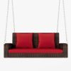 2-Person Wicker Hanging Porch Swing with Chains, Cushion, Pillow, Rattan Swing Bench for Garden, Backyard, Pond.