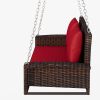 2-Person Wicker Hanging Porch Swing with Chains, Cushion, Pillow, Rattan Swing Bench for Garden, Backyard, Pond.