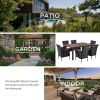 7-Piece Outdoor Patio Dining Set, Garden PE Rattan Wicker Dining Table and Chairs Set, Acacia Wood Tabletop, Stackable Armrest Chairs with Cushions